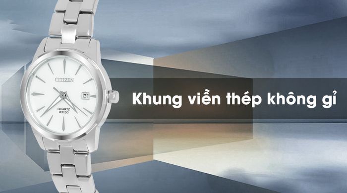 Đồng hồ Nữ Citizen EU6070-51D với khung viền bền bỉ, khả năng chống ăn mòn tốt