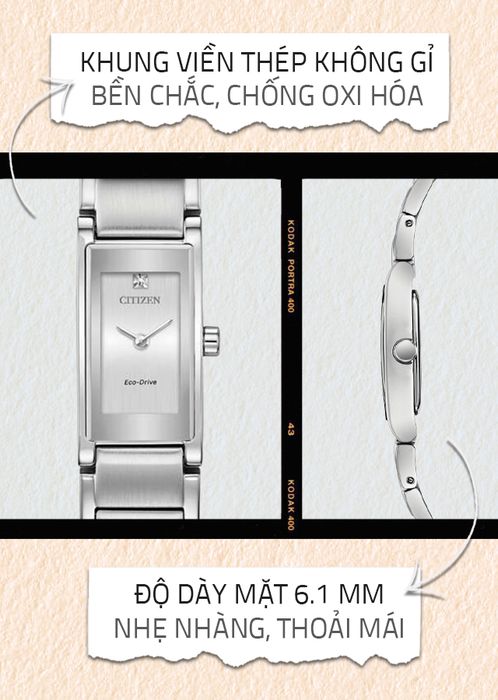 Khung viền và độ dày mặt của đồng hồ Nữ Citizen EG7050-54A