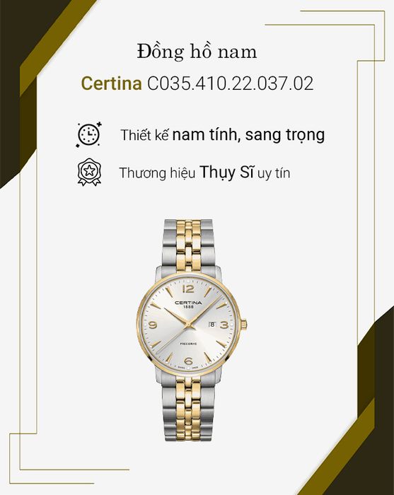 Đồng hồ Nam Certina C035.410.22.037.02 có thiết kế nam tính, sang trọng