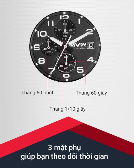 Đồng hồ nam MWW ML044-01 có 3 mặt phụ