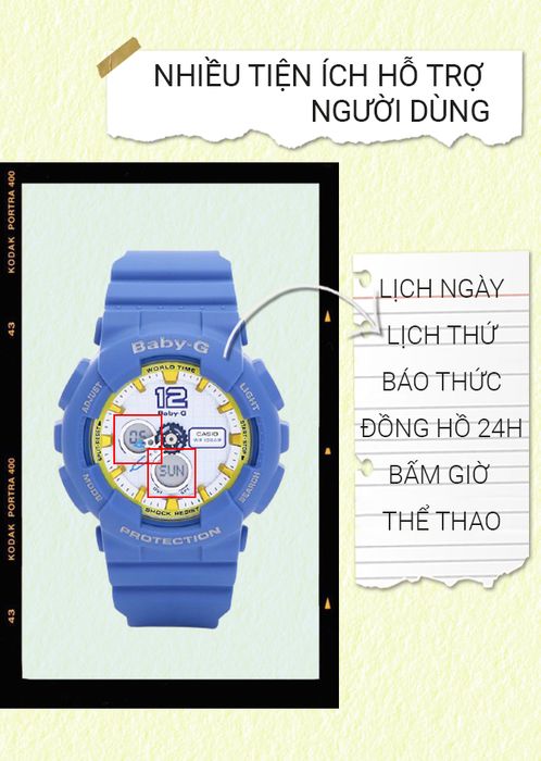 Đồng hồ nữ Baby-G BA-120-2BDR có nhiều tiện ích hỗ trợ người dùng