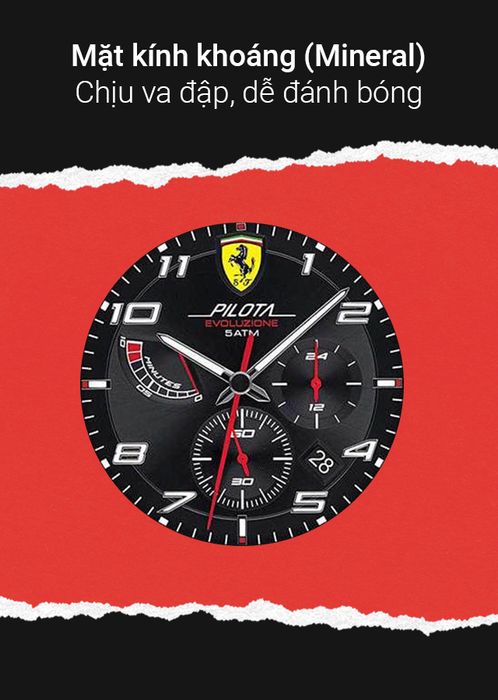 Đồng hồ Nam Ferrari 0830717 có mặt kính khoáng Mineral cho độ trong suốt cao