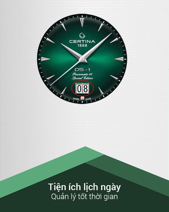 Đồng hồ nam Certina C029.426.11.091.60 có thêm tiện ích lịch ngày