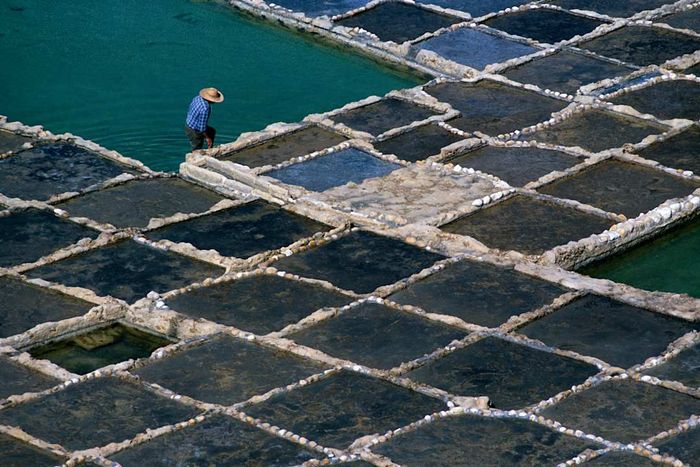 The salt pans along the northern coastline of Malta.