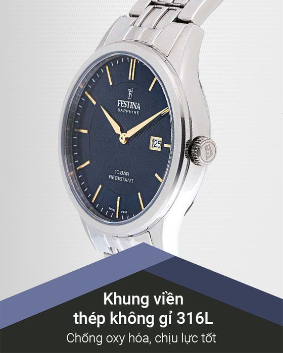 Đồng hồ nam Festina F20005/3 có khung viền chịu va đập tốt