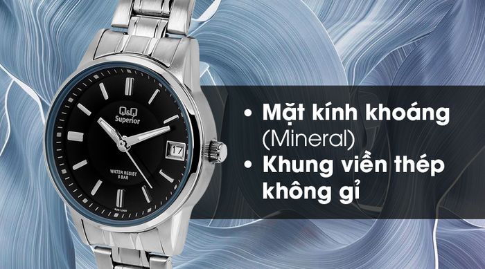 Đồng hồ nữ Q&Q S291J202Y có mặt kính bền bỉ, khung viền cứng cáp