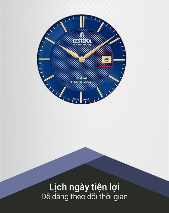 Đồng hồ nam Festina F20005/3 có thêm tiện ích lịch ngày