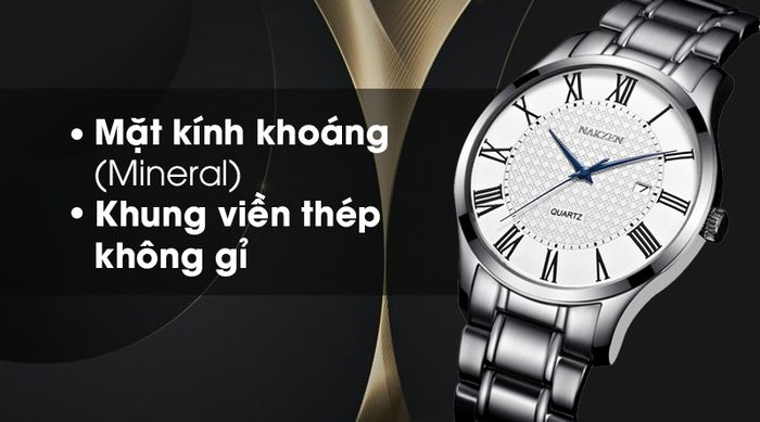 Đồng hồ nam Nakzen SS4073G-7 có mặt kính trong suốt, khung viền bằng thép chống oxi hóa