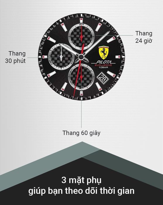 Đồng hồ Nam Ferrari 0830772 có 3 mặt phụ theo dõi thời gian