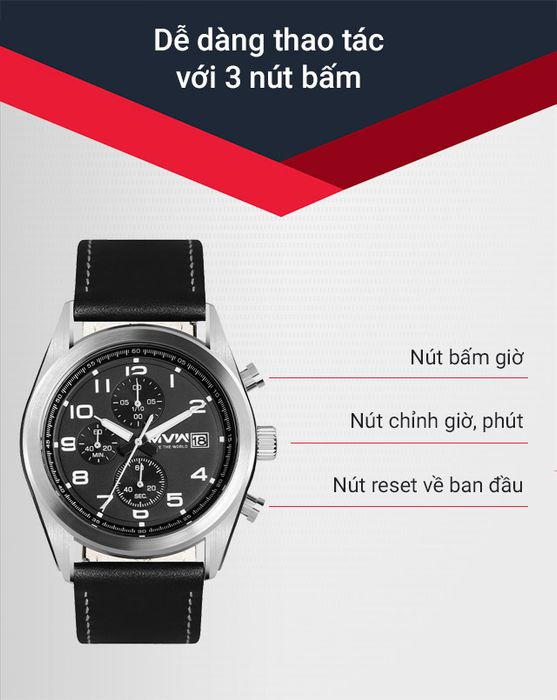 Đồng hồ nam MWW ML044-01 có 3 nút bấm