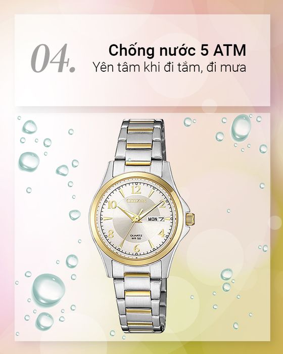 Đồng hồ Nữ Citizen EQ0595-55A có hệ số chống nước 5 ATM