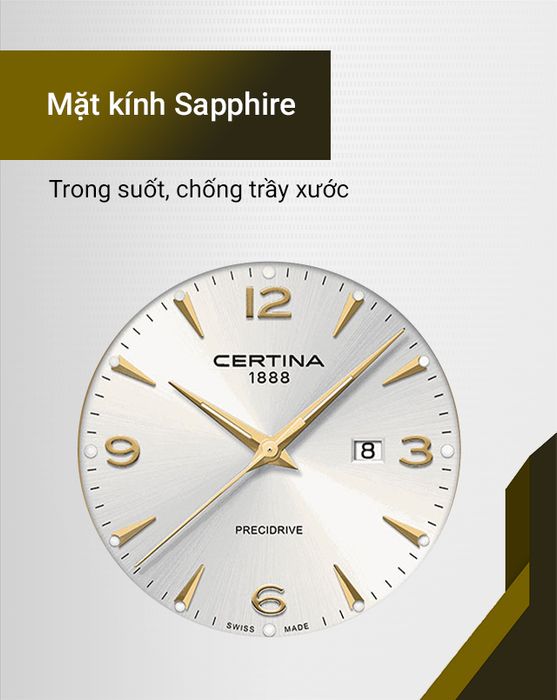 Đồng hồ Nam Certina C035.410.22.037.02 có mặt kính khoáng Sapphire chống trầy