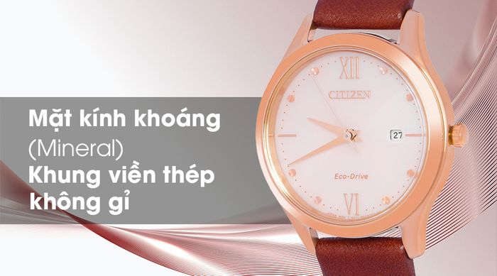 Đồng hồ nữ Citizen EW2533-11X có mặt kính trong suốt, độ bền cao