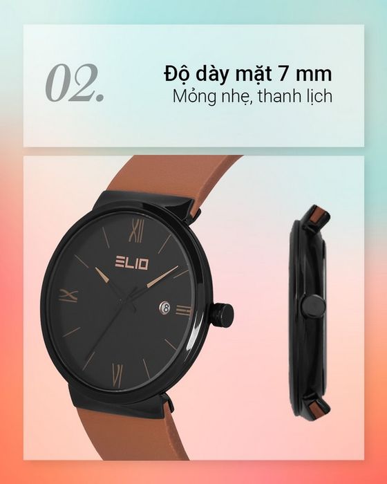 Đồng hồ nam Elio EL075-01 có độ dày mặt 7 mm