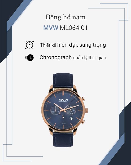 Đồng hồ Nam MVW ML064-01 sở hữu thiết kế mang phong cách hiện đại, sang trọng