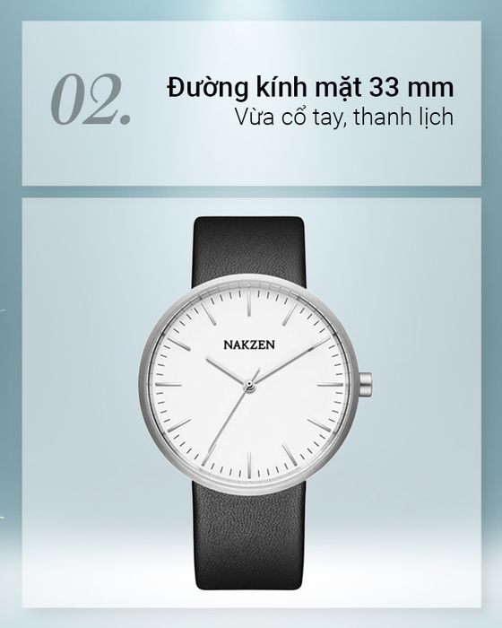 Đồng hồ Nữ Nakzen SL9287LBK-7 có đường kính mặt 33 mm