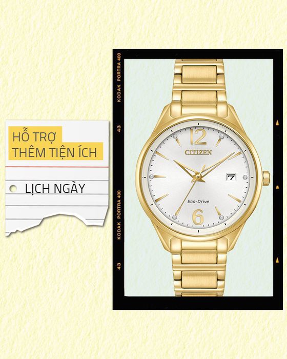 Đồng hồ Nữ Citizen FE6102-53A hỗ trợ tiện ích lịch ngày