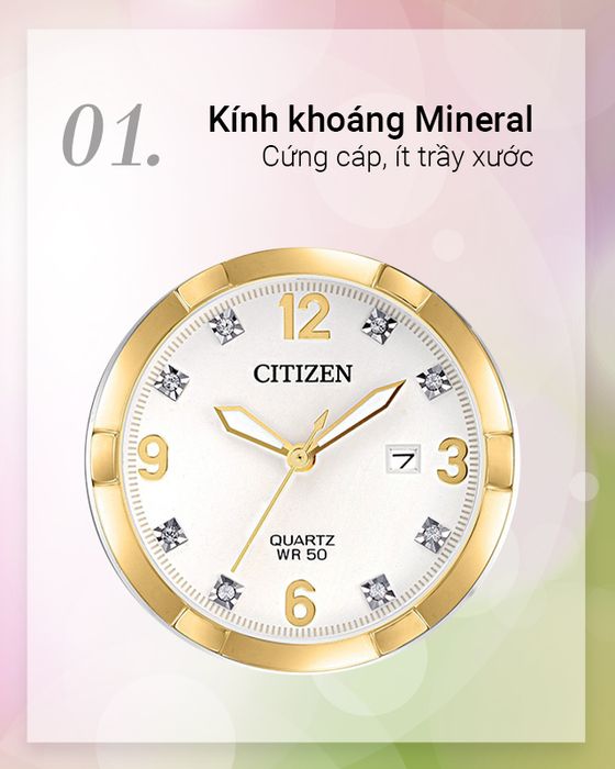 Kính khoáng Mineral cứng cáp của đồng hồ Nữ Citizen EU6084-57A