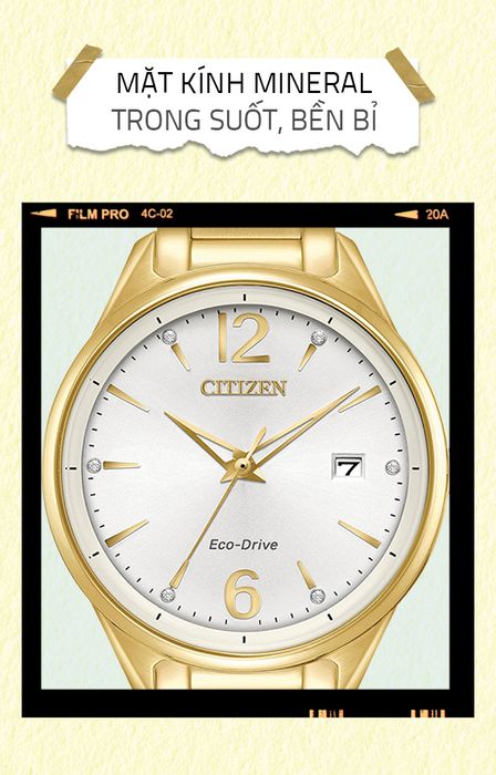 Đồng hồ Nữ Citizen FE6102-53A có mặt kính khoáng trong suốt