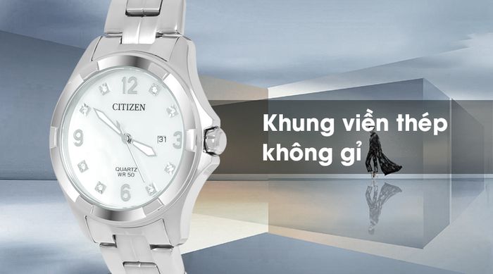 Đồng hồ nữ Citizen EU6080-58D có khung viền chống ăn mòn