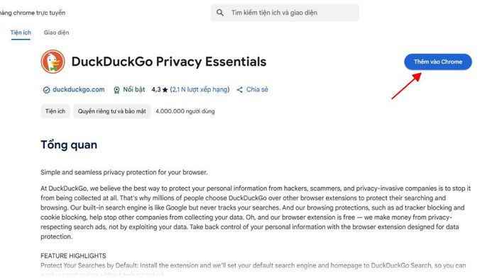 Tải DuckduckGo trên máy tính bằng cách sử dụng tiện ích mở rộng