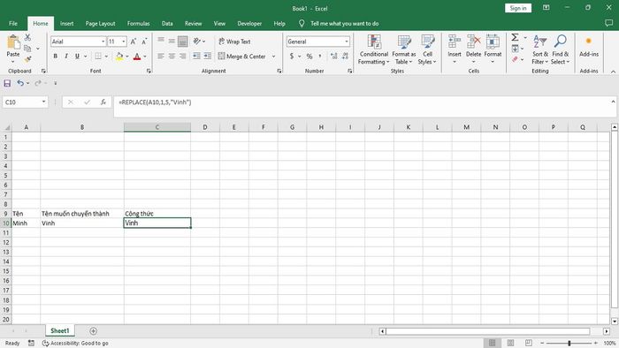 Ví dụ minh họa 1 về cách sử dụng hàm REPLACE trong Excel