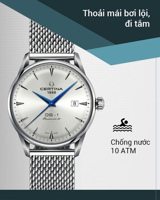 Đồng hồ nam Certina C029.807.11.031.02 có hệ số chống nước 10 ATM