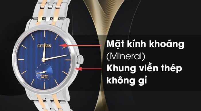 Đồng hồ nam Citizen BE9174-55L có mặt kính bền bỉ, khung viền chắc chắn
