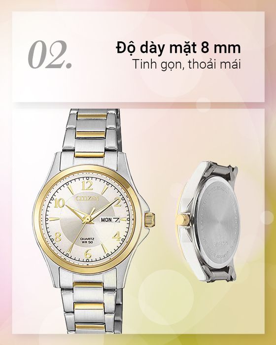 Đồng hồ Nữ Citizen EQ0595-55A có độ dày mặt 8 mm