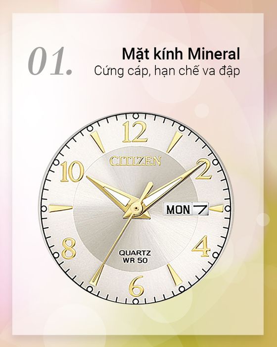Đồng hồ Nữ Citizen EQ0595-55A có mặt kính khoáng cứng cáp