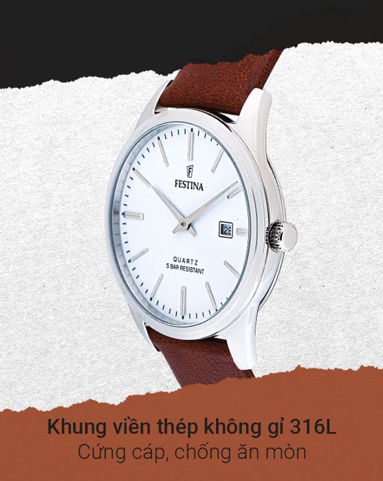 Đồng hồ nam Festina F20512/2 có khung viền chịu lực tốt