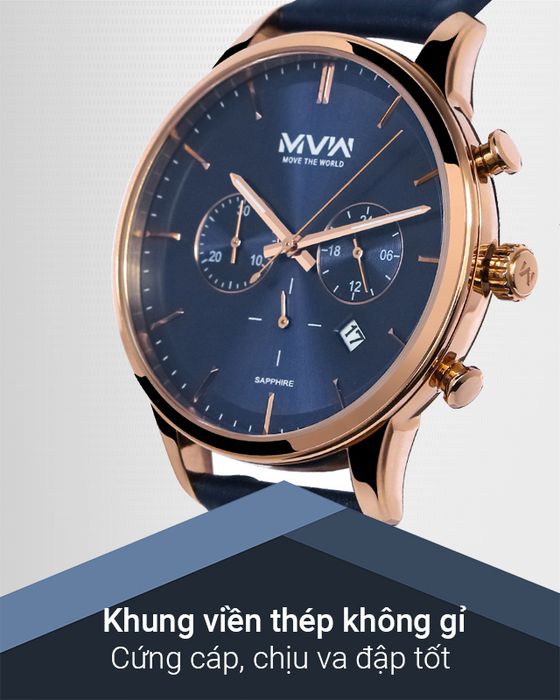 Đồng hồ Nam MVW ML064-01 kết hợp khung viền thép không gỉ bền chắc, chịu lực tốt
