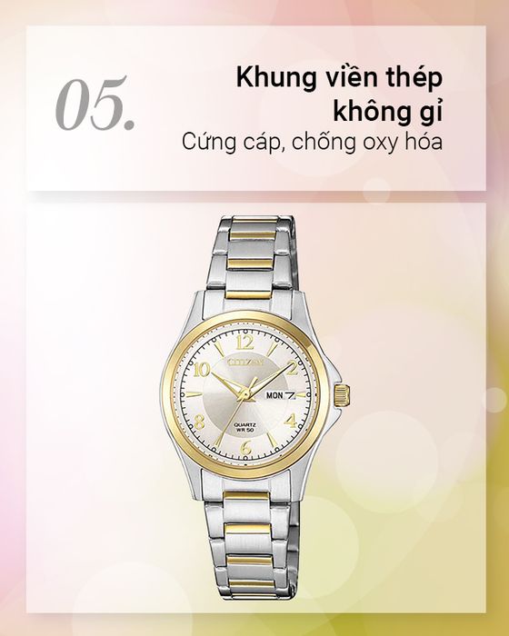 Đồng hồ Nữ Citizen EQ0595-55A có khung viền cứng cáp