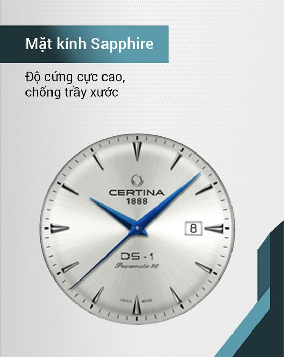Đồng hồ nam Certina C029.807.11.031.02 có mặt kính Sapphire cao cấp