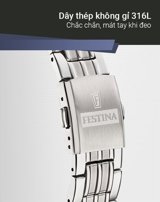 Đồng hồ nam Festina F20005/3 có dây đeo chắc chắn, sáng bóng