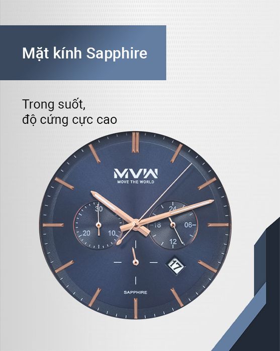 Đồng hồ Nam MVW ML064-01 có mặt kính Sapphire sáng bóng, sang trọng