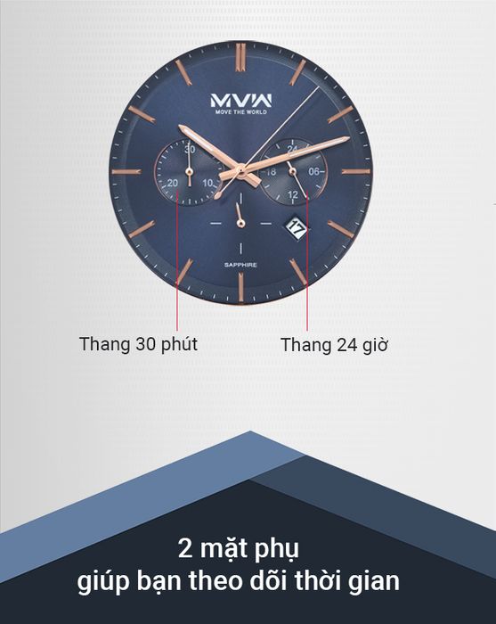 Đồng hồ Nam MVW ML064-01 hỗ trợ thêm 2 mặt phụ