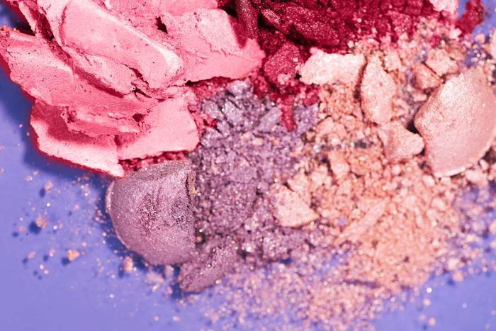 blush products in shades of pink, purple, and peach on a purple background
