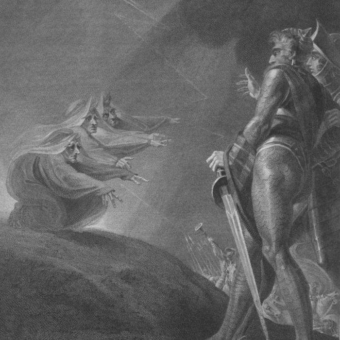 The witches appear before Macbeth and Banquo, setting the stage for the tragic tale to unfold.