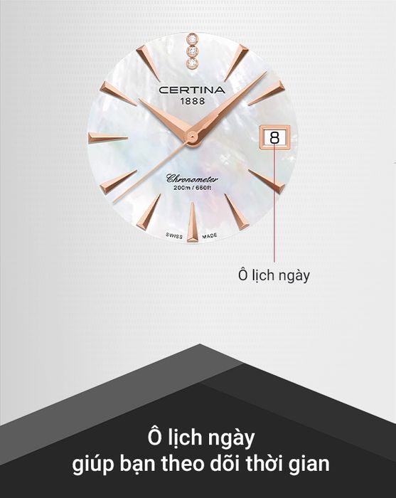 Đồng hồ Nam Certina C032.051.11.116.00 giúp bạn theo dõi thời gian với ô lịch ngày