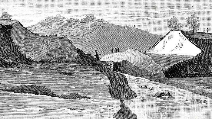 A view of the South Fork Dam following its collapse.