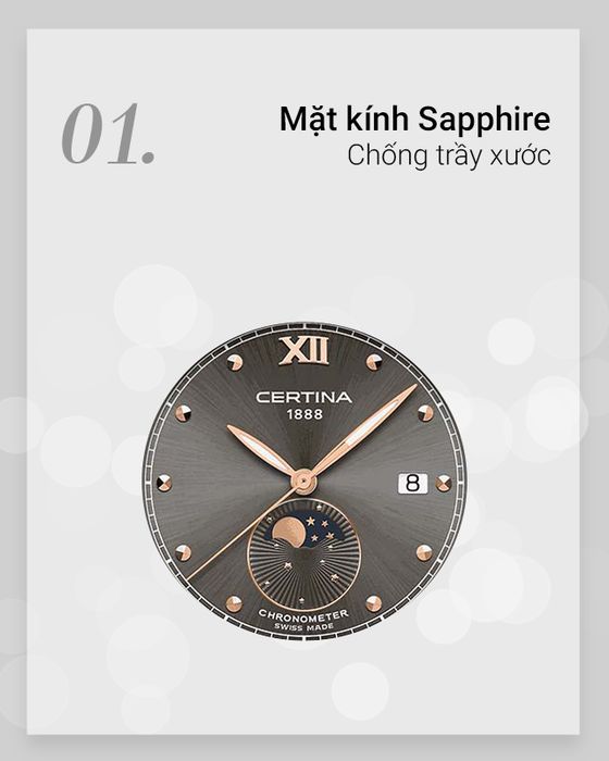 Đồng hồ Nữ Certina C033.257.22.088.00 có mặt kính Sapphire chống trầy xước