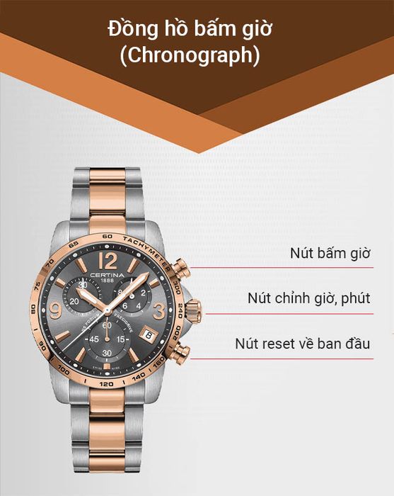 Đồng hồ Nam Certina C034.417.22.087.00 dễ dàng thao tác với 3 nút bấm