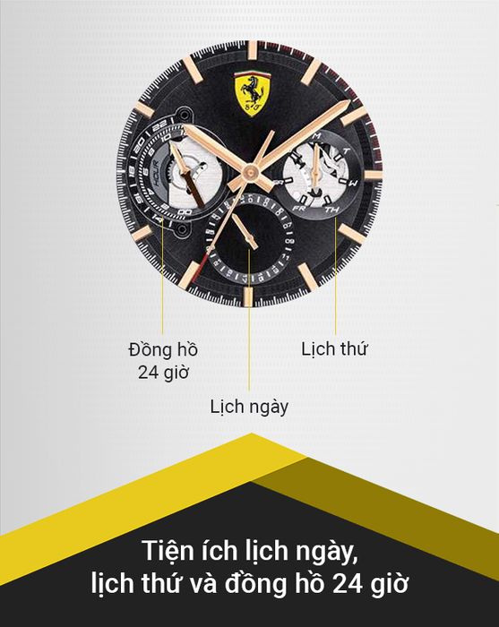 Đồng hồ Nam Ferrari 0830752 có tiện ích lịch ngày, lịch thứ và đồng hồ 24 giờ