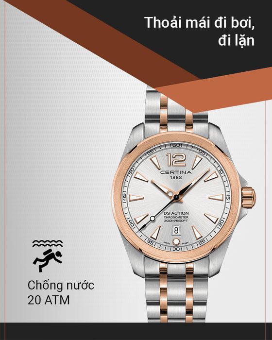 Đồng hồ Nam Certina C032.851.22.037.00 có hệ số chống nước 20 ATM