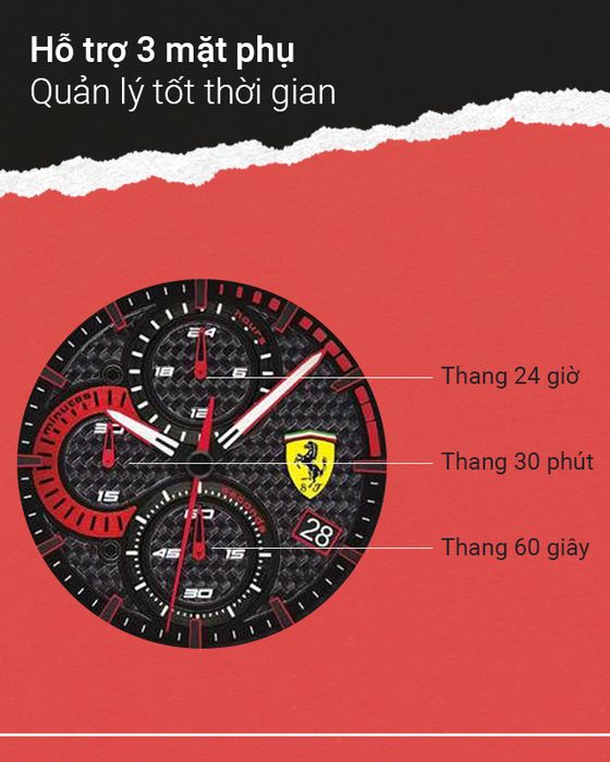 Đồng hồ Nam Ferrari 0830727 có 3 mặt phụ giúp quản lý thời gian tốt hơn
