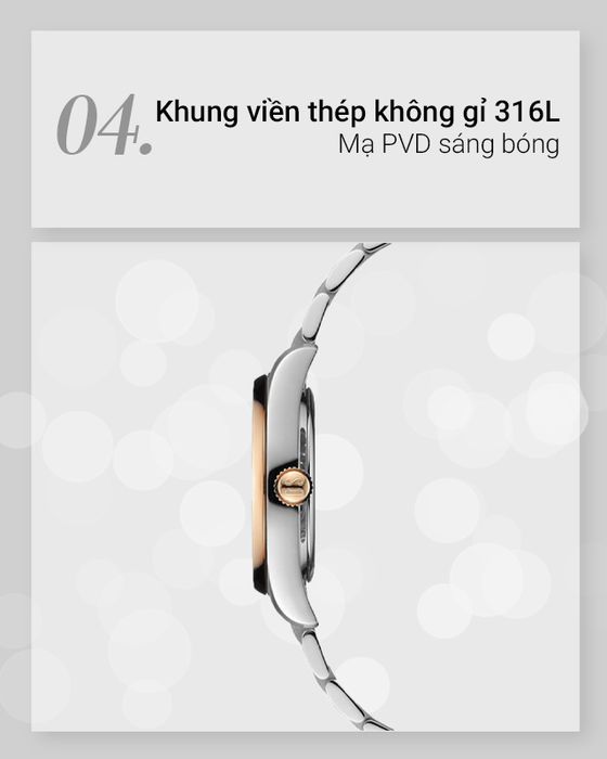 Đồng hồ Nữ Certina C033.257.22.088.00 trang bị khung viền thép không gỉ 316L mạ PVD sáng bóng, bền màu