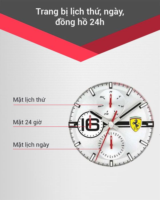 Đồng hồ nam Ferrari 0830783 có 3 mặt phụ hỗ trợ quản lý thời gian hiệu quả