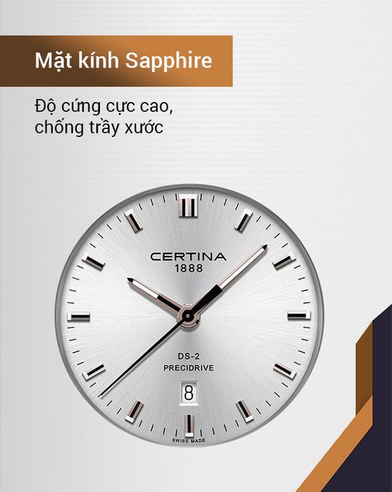 Đồng hồ nam Certina C024.410.16.031.21 có mặt kính Sapphire cao cấp