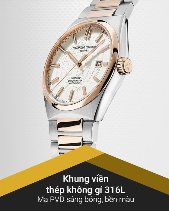 Đồng hồ Nam Frederique Constant FC-303V4NH2B có khung viền mạ PVD sáng bóng